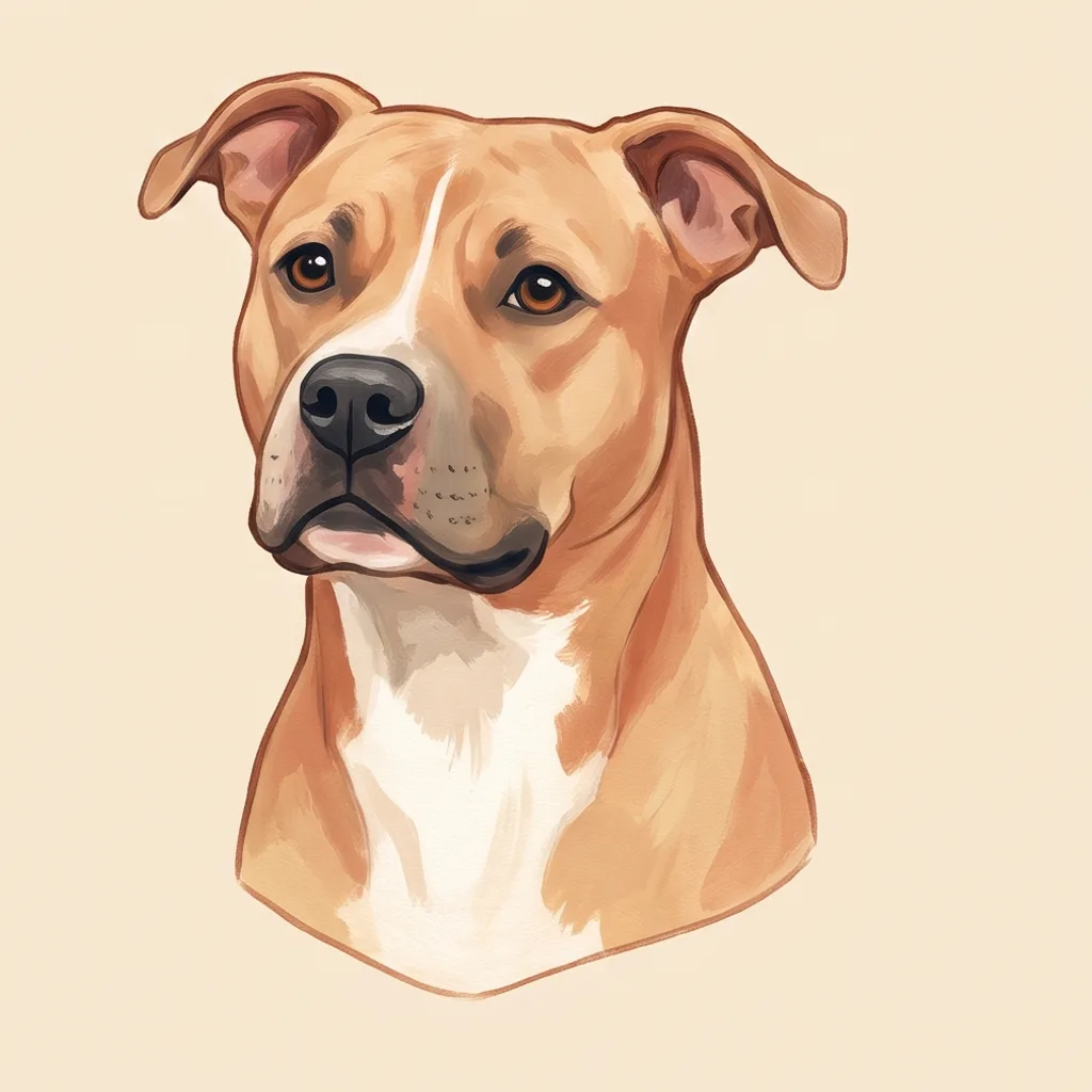 Illustrated portrait of a brindle pit-bull-type mixed breed dog