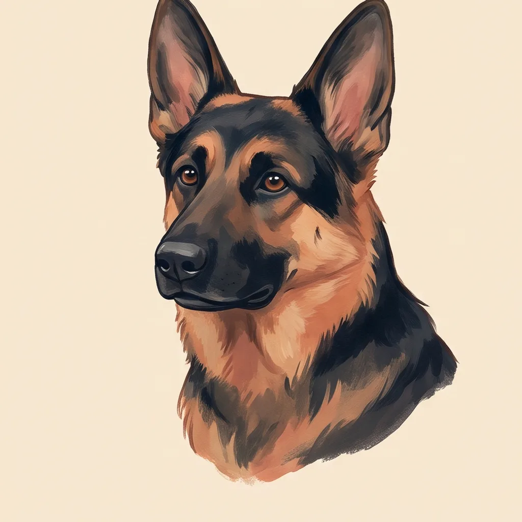 Illustrated portrait of a black-and-tan german shepherd